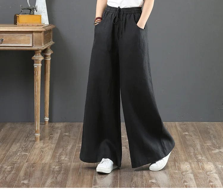 M / Black Liu Ming Dropshipping Products 2024 Korean Fashion Summer Women Cotton Linen Pants Oversize Clothes High Waist Trousers