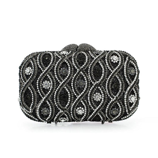 M / black Luxury Dazzling Women Crystal Flower Evening Bag Metal Clutches Diamond Wedding Minaudiere Handbag Bridal Clutch Purses