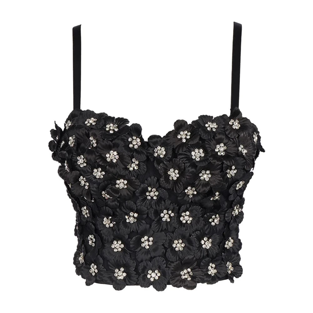 M / Black Manufacturer Wholesale spot wholesale flowers rhinestone pink women's tights bustier top