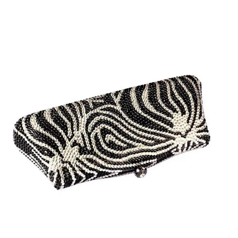 M / black New Design Bling Rhinestone Zebra Wedding Bridal Evening Bag Clutch Bags Sparkle Hardcase Crystal Bag  Metal Handbag