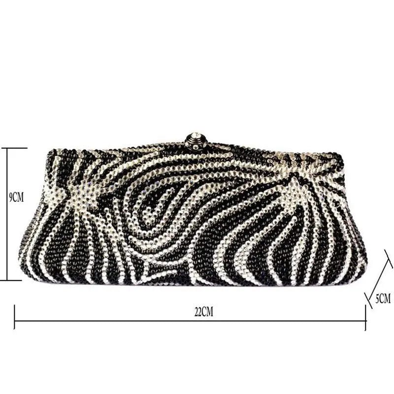 M / black New Design Bling Rhinestone Zebra Wedding Bridal Evening Bag Clutch Bags Sparkle Hardcase Crystal Bag  Metal Handbag