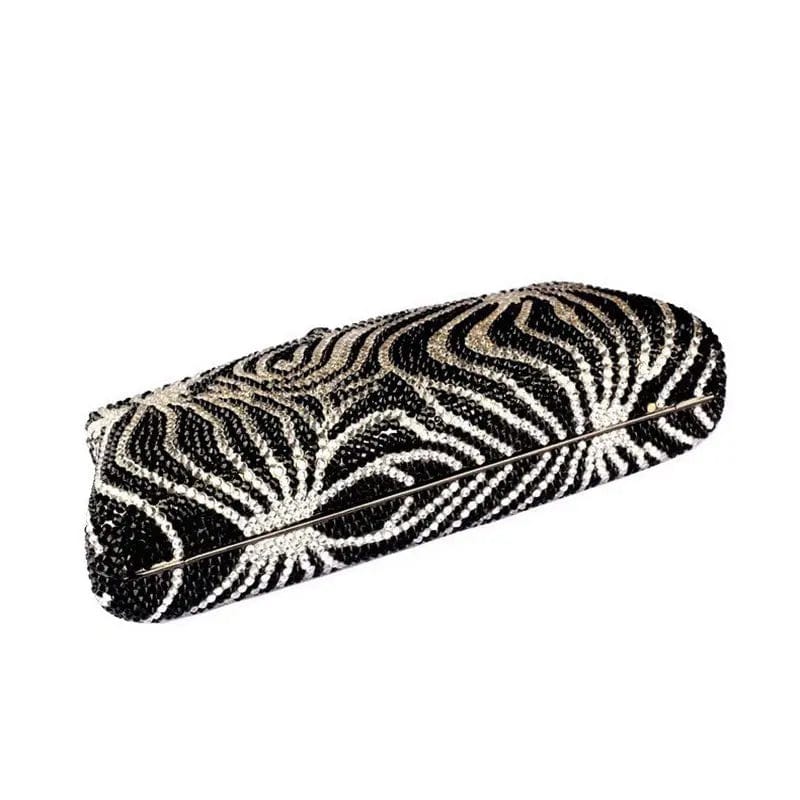 M / black New Design Bling Rhinestone Zebra Wedding Bridal Evening Bag Clutch Bags Sparkle Hardcase Crystal Bag  Metal Handbag