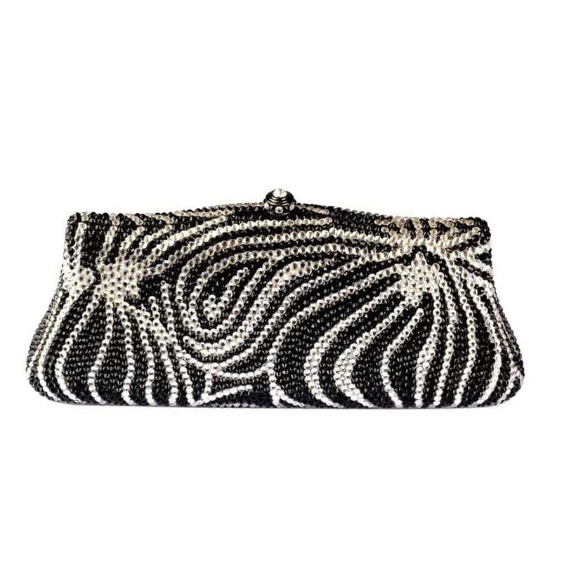 M / black New Design Bling Rhinestone Zebra Wedding Bridal Evening Bag Clutch Bags Sparkle Hardcase Crystal Bag  Metal Handbag