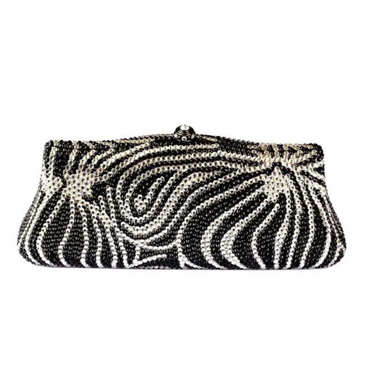 M / black New Design Bling Rhinestone Zebra Wedding Bridal Evening Bag Clutch Bags Sparkle Hardcase Crystal Bag  Metal Handbag