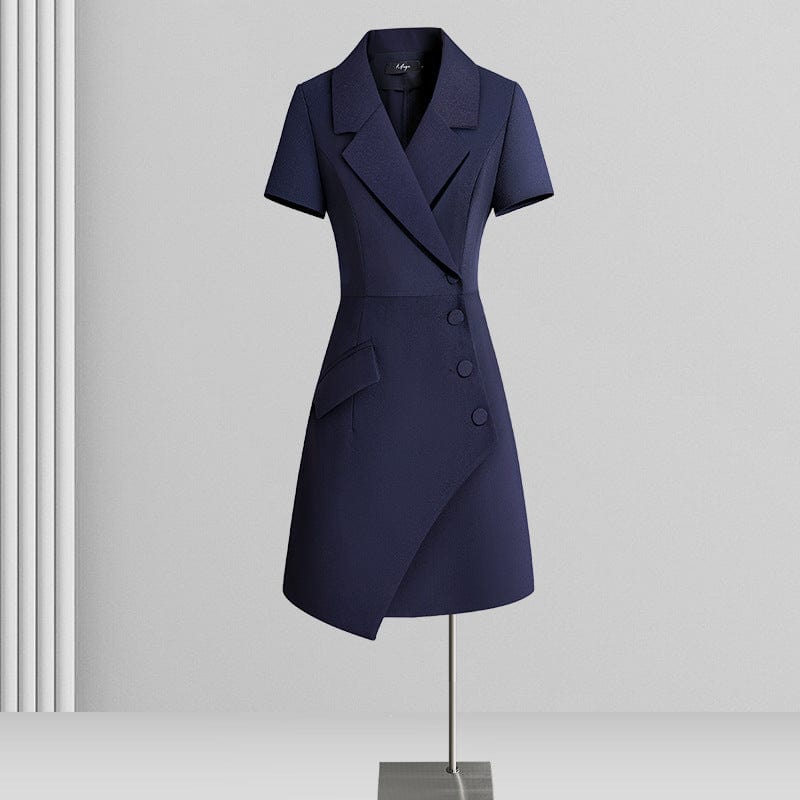 M / black New polyester short-sleeved V-neck waist skirt commuter women's professional suit skirt