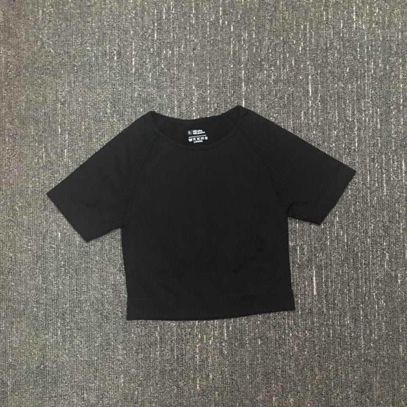 M / black New Running Sports Short Sleeve Top Seamless Yoga Clothing Tight Yoga Short Sleeve Top For Women