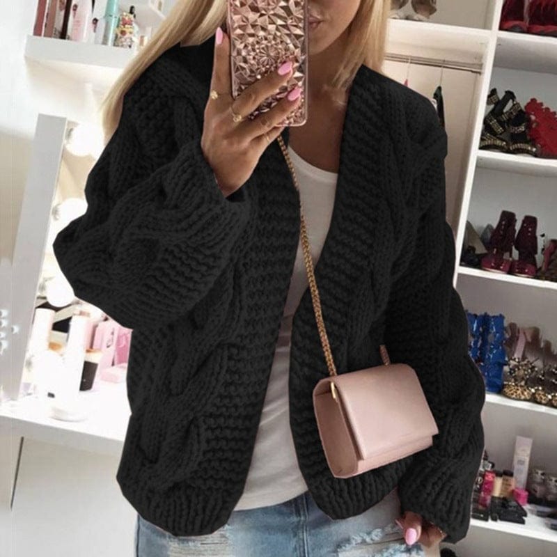 M / black New style sweater women Europe and America rough roughened yarn Fried Dough Twists knitting cardigan sweater women