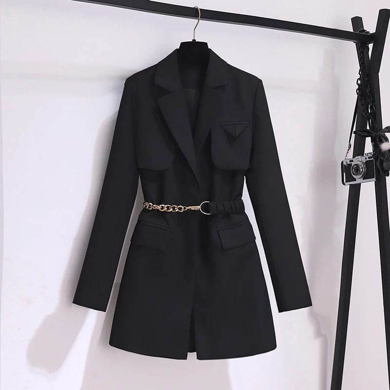M / Black New Top Korean Style Chic Coffee Suit Coat Women's Spring and Autumn Suit High end  Office Ladies Elegant Solid Jacket