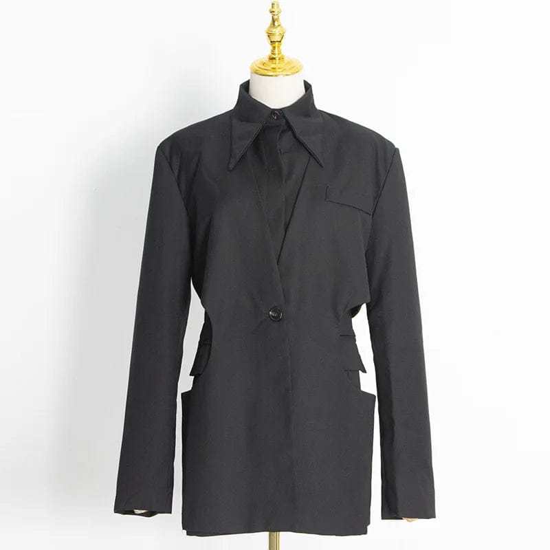 M / Black OUDINA New Fashion Commuter Style Ladies Blazers Trendy Design Hollow Women's Suits & Blazers