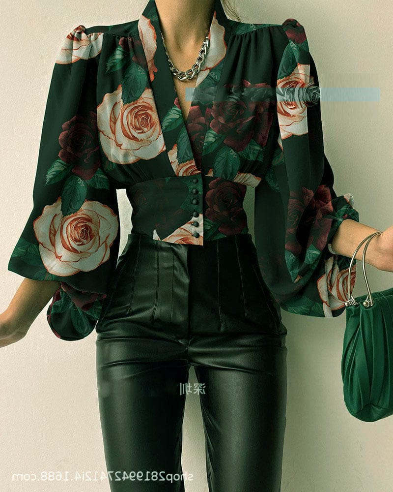 M / black powder J&H 2023 hot sale S-5XL sexy v neck corset top women elegance puff sleeve fashion blouse shirts casual fall clothes whoelseale