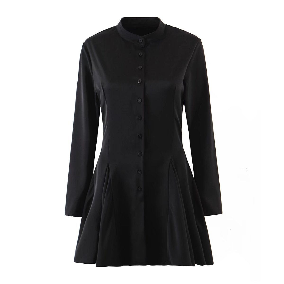 M / black R20066S Women's new spring fashion solid color shirt-style single-breasted casual dress short skirt