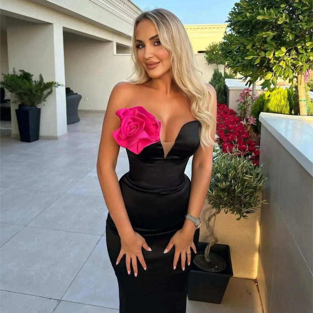M / Black SB2672 High Quality Maxi Dresses Elegant Off Shoulder Dress For Women Party Sexy Flower Bandage Dress