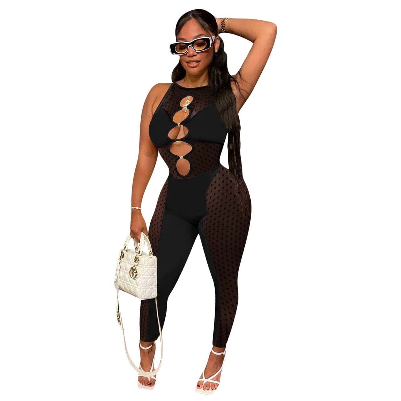 M / black Spring summer women's clothing ladies Jogging sports swear bodysuits new mesh milk silk patchwork one piece jumpsuits