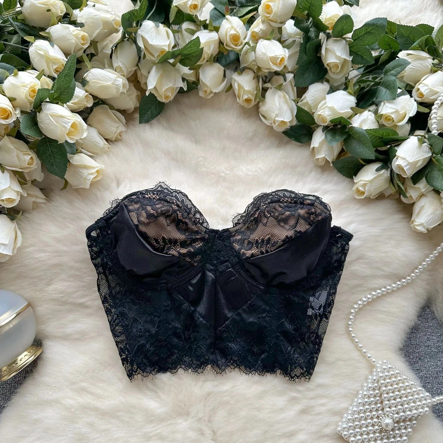 M / Black Women Sexy Black Lace Floral Bustiers Tube Tops Summer Sleeveless Backless Off Shoulder