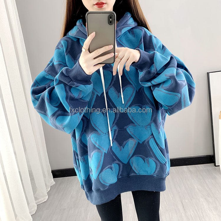M / Blue 2022 New Fashion Women's Thickened Fleece Long Sleeve Love Casual Pullover Hoodie
