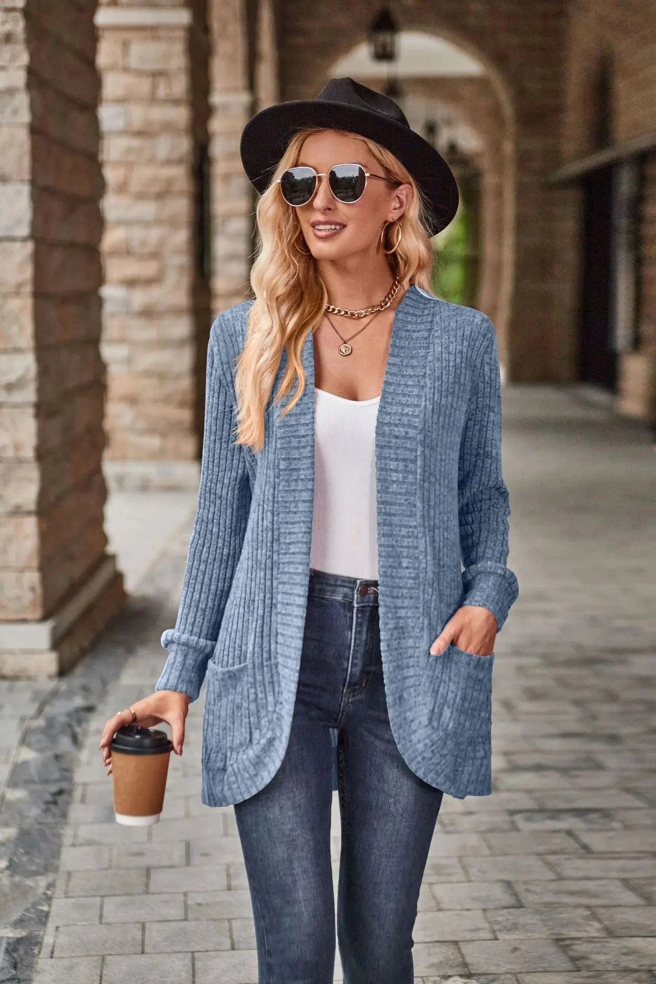M / Blue 2024 Spring And Winter Women New Coat Explosion Solid Color Pit Strip Ground Wool Casual Collar Loose Splicing Long Sleeve Coat