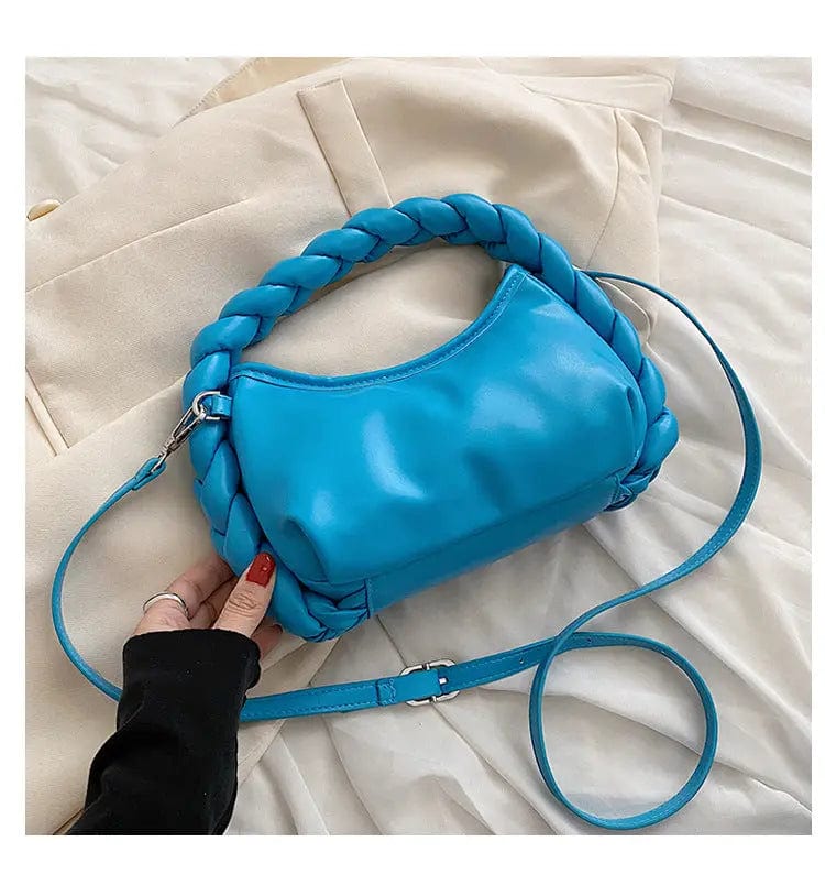 M / Blue Fashion High Quality PU Leather Woven Hand Bags Ladies Crossbody Purses and Handbags for Women Luxury