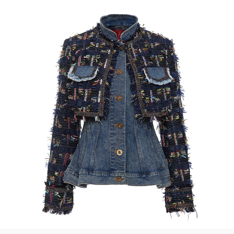 M / Blue Getspring Women Denim Coat Vintage Removable Fake Two Ladies Jean Jacket Fashion All Match Female Tops Autumn Winter 2022 New