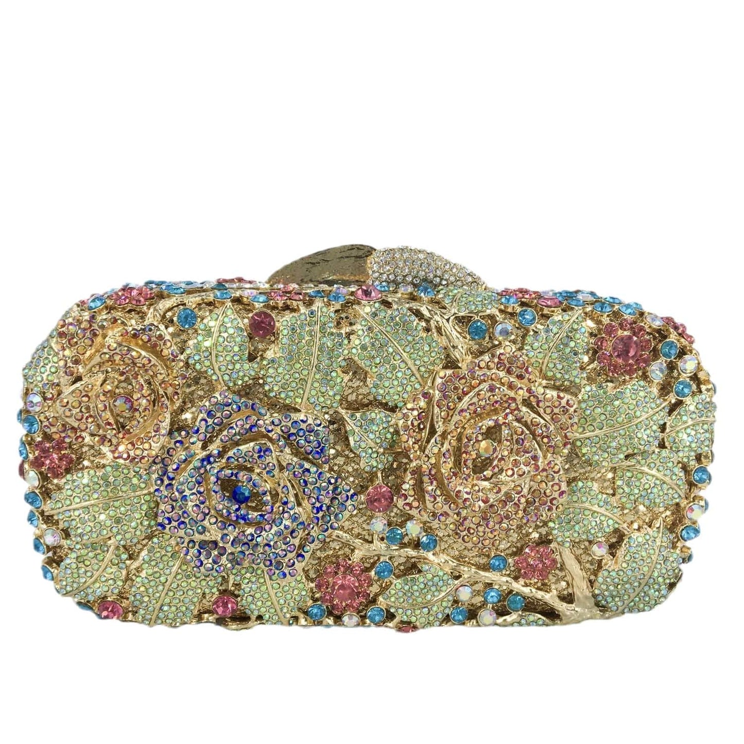 M / Blue Good Quality Wedding Bridal Crystal Evening Clutch Bags for Women Ladies Flower Evening Rhinestone Handbags