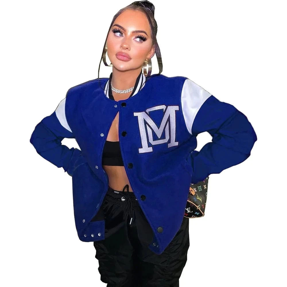 M / Blue Latex Jogging Jacket Cover Ladies Winter Woman Bomber Jacket and Coat Cotton Poly Activewear Baseball Jacket Women