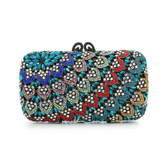 M / Blue Luxury Elegant Women Crystal Flower Evening Clutch Bags Party Rhinestone Handbags Bridal Wedding Purses