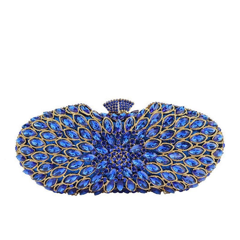 M / Blue Luxury Sparkle Diamond Crystal Rhinestone Clutch Bags Evening Purse for Formal Party Handmade Metal Clutch Metal Hollow Out Box