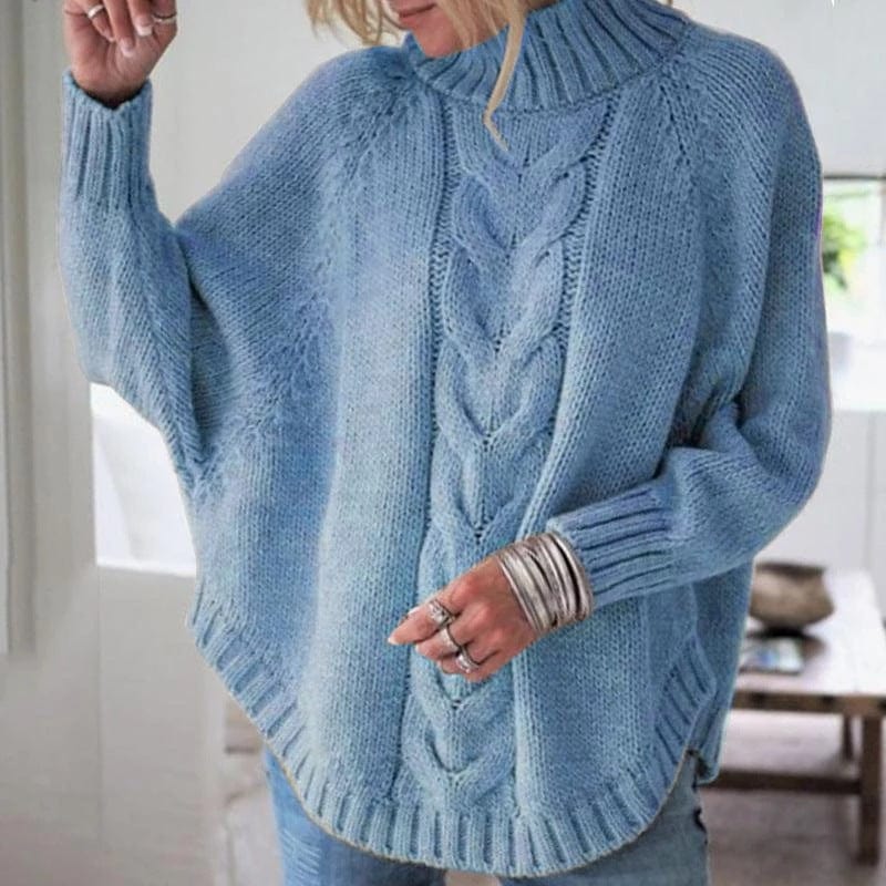 M / Blue New Women's Pullover Sweater Loose European American Idle Style Turtleneck