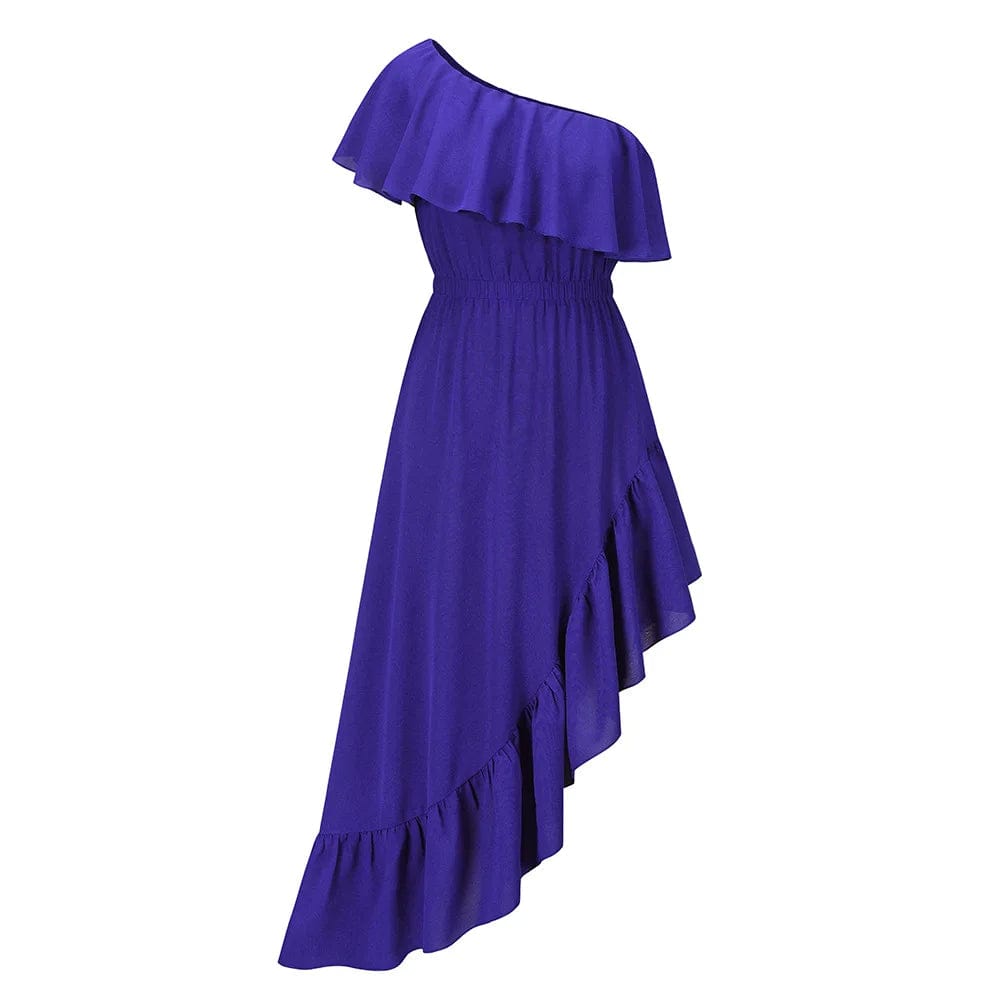 M / Blue One Shoulder Sexy Dress Skinny Irregular Ruffles Party Dress Women Wholesale Clothing
