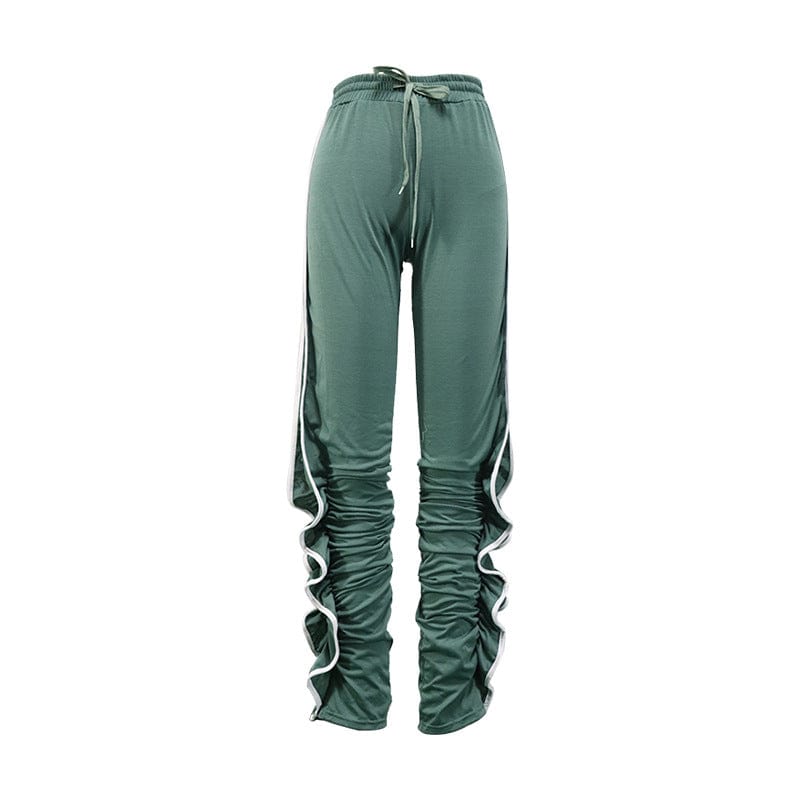 M / Blue OUDINA New Fashion Casual Contrast Casual Color Elastic Irregular Sports Casual Sweat Joggers Women Stacked Pants