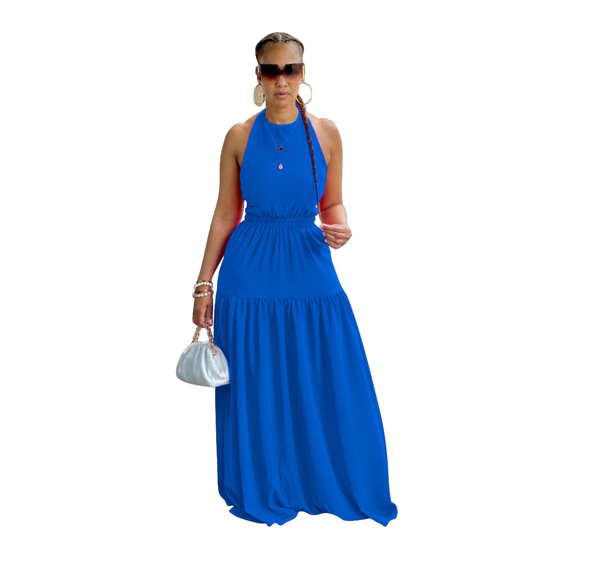 M / Blue Quality Casual Sleeveless Backless Elegant Maxi Dress