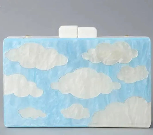 M / Blue/white Custom Rectangular Blue sky and white cloud acrylic bag Acrylic Evening Clutch bag Purse for Women