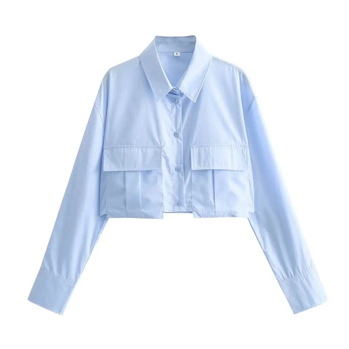 M / Blue Wholesale fashionable lady elegant white long sleeve shirts crop top sexy plain blank women's blouses shirts
