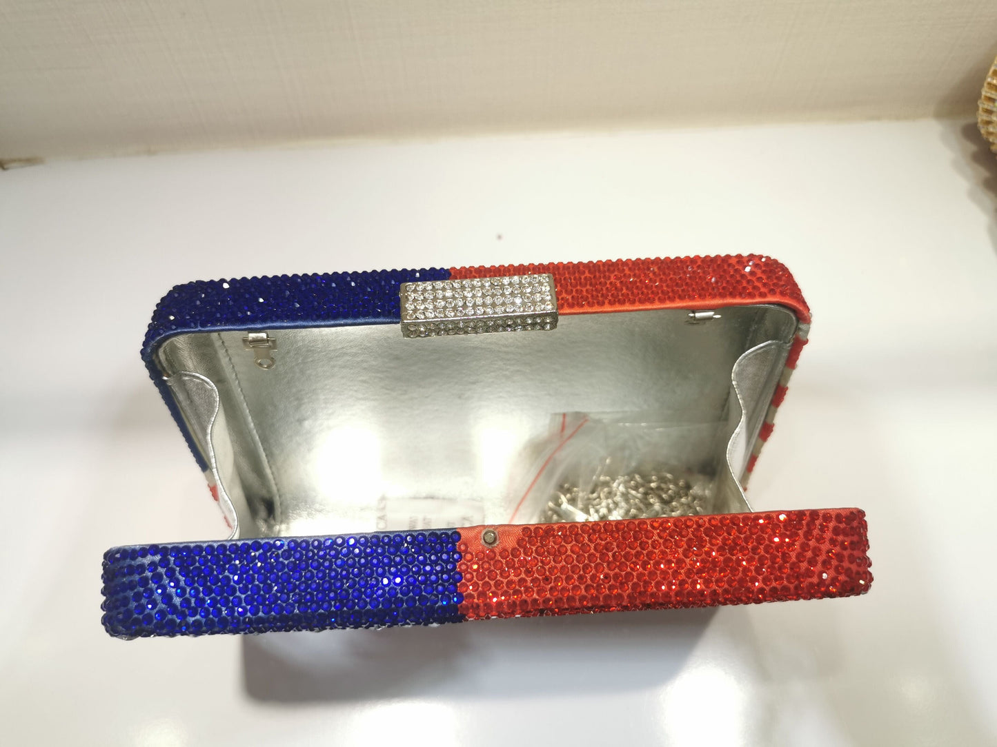 M / Blue Wholesale Woman Diamond Clutch Handbag Luxury National Flag Rhinestone Evening Bag For Wedding Party Ladies Purse and Handbag