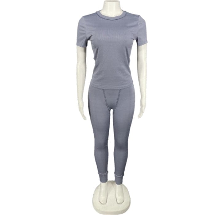 M / Blue Y8773-2023 new arrivals solid color lady lounge wear 2 piece legging set with crop top