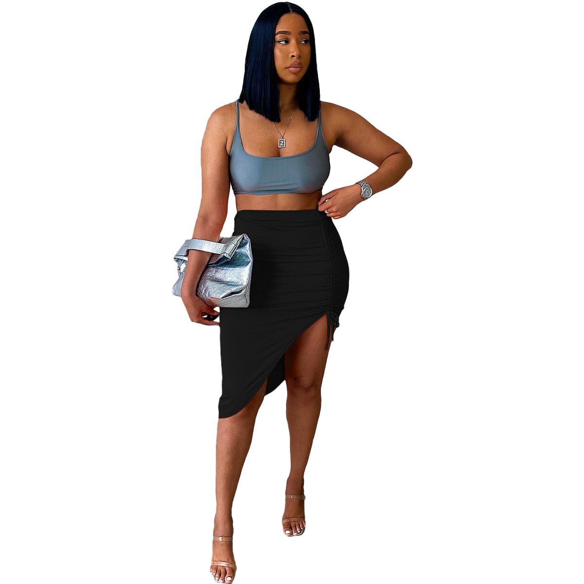 M / BN255-1 Wholesale apparels new slim slimming solid color drawstring skirt