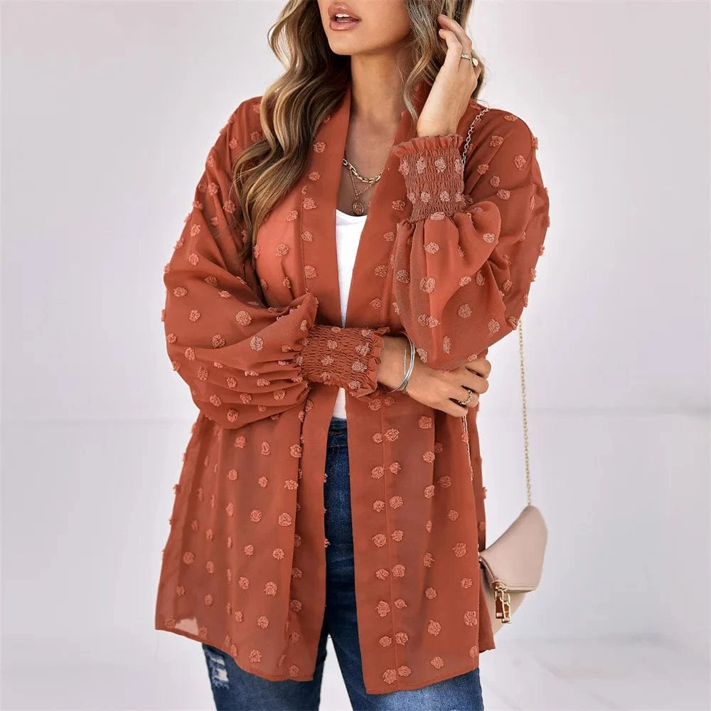 M / Brick Red Spot Cross-border European and American Leisure Beach shawl cardigan Chiffon jacket