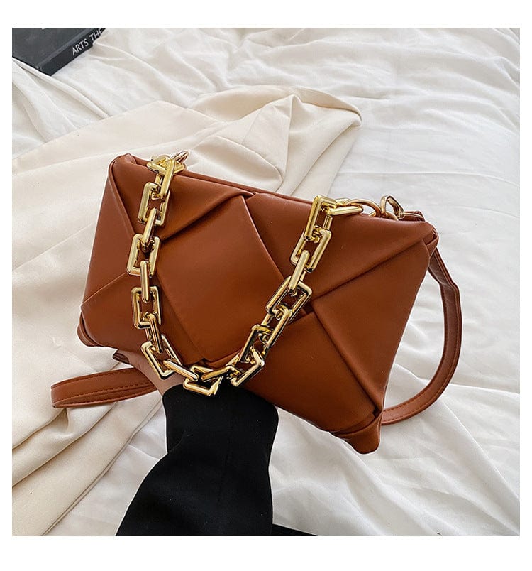 M / Brown Ins Trending Chain Ladies Hand Bags Crossbody Purses 2022 Fashion Woven Handbags for Women Luxury