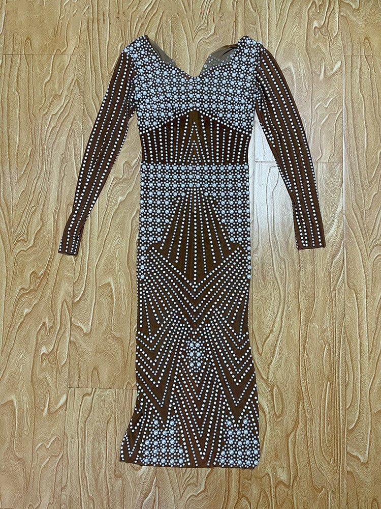 M / Brown NOVANCE popular products 2023 trending midi length sheer black dresses women lady elegant square neck luxury evening dresses