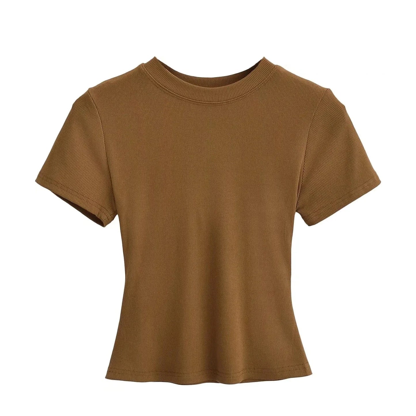 M / Brown / Spandex / Cotton Casual T-Shirts Women Slim Fit Tees Female short Sleeve Top summer Ladies Solid Basic T-shirt cotton t shirt