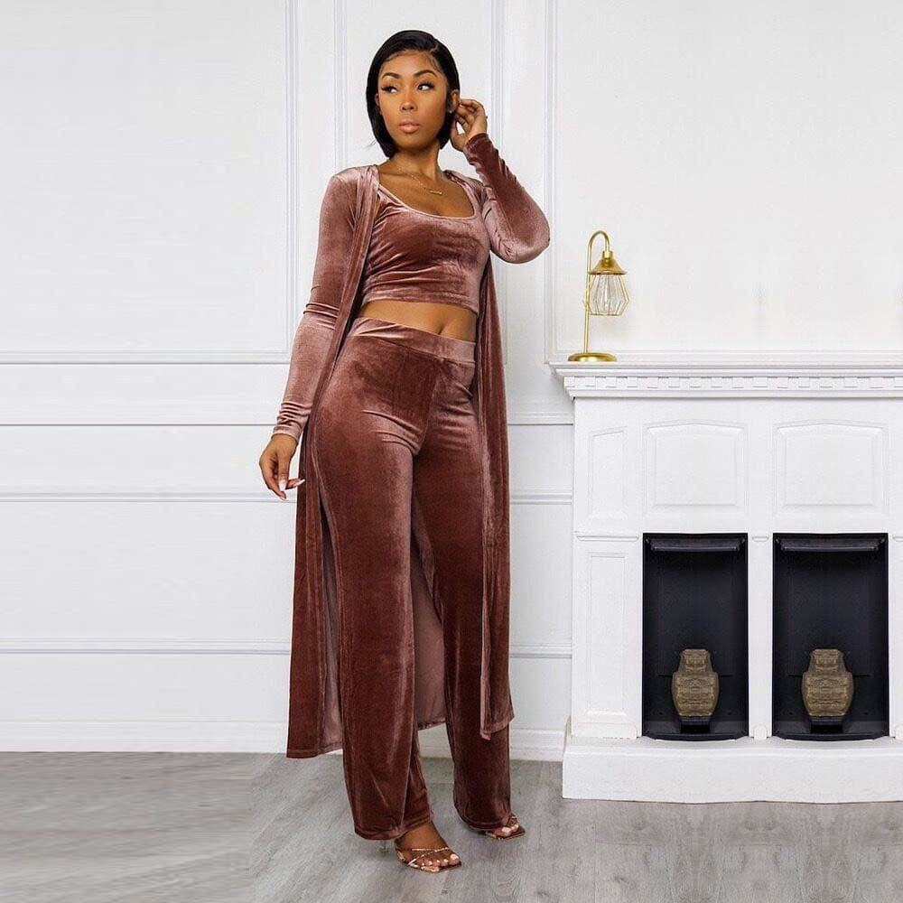 M / Brown Spring 2023 Women s Clothing Jogging Suit Set Tracksuits for Women Velour 3 Piece Suit Set Velvet Track Suit Women