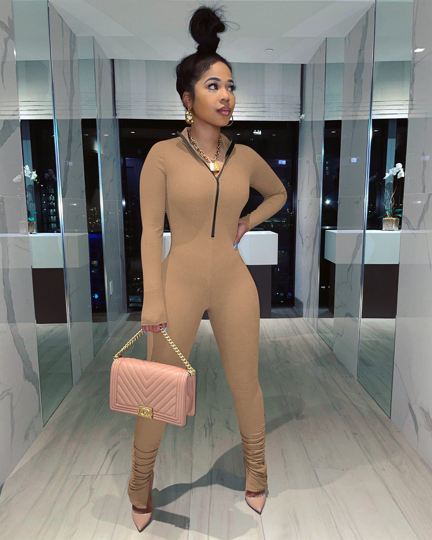M / Brown Women Fall Fashion 2022 Solid Color Deep V Jumpsuit Office Irregular Women Rompers And Jumpsuit Rompers