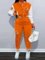 M / Browns Custom  plus size women's sets sport botton baseball uniforms sweatsuit ladies jacket and pants women two piece set