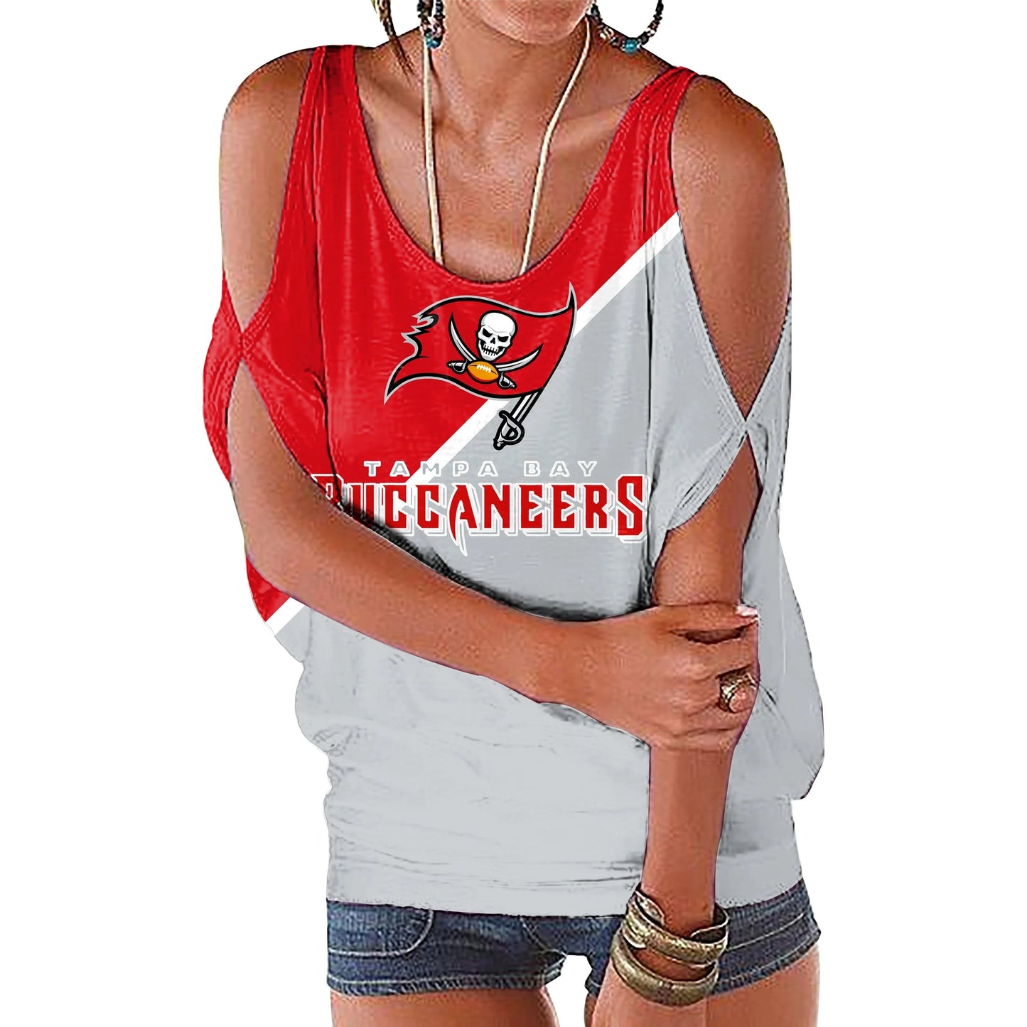 M / buccaneers custom nfl polyester t shirt girl o neck short sleeve plain shirts ladies off shoulder plus size women's blouses & shirts