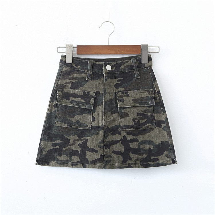 M / Camo Denim Cargo Mini Skirt Women Women Pocket Harajuku Jean A-line Skirts Streetwear