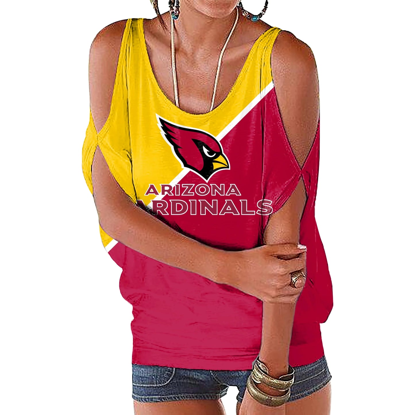 M / cardinals custom nfl polyester t shirt girl o neck short sleeve plain shirts ladies off shoulder plus size women's blouses & shirts