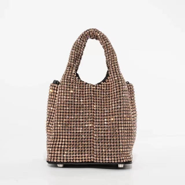 M / Champagne 2022 Shenglu New Fashion Lady Women Rhinestone Vest Basket Handbag Purse Tote Bling Diamond Party Evening Shoulder Crossbody Bag