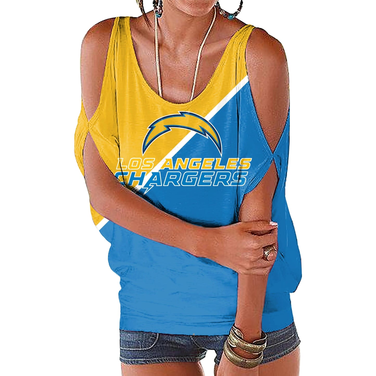 M / chargers custom nfl polyester t shirt girl o neck short sleeve plain shirts ladies off shoulder plus size women's blouses & shirts
