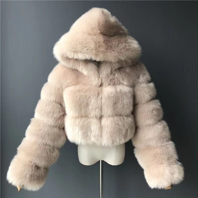 M / color20 Cropped  Winter Coat Jacket Women Faux Fox Fur Coat with Hood Fashion Short Style Fake Fur Coat for Lady