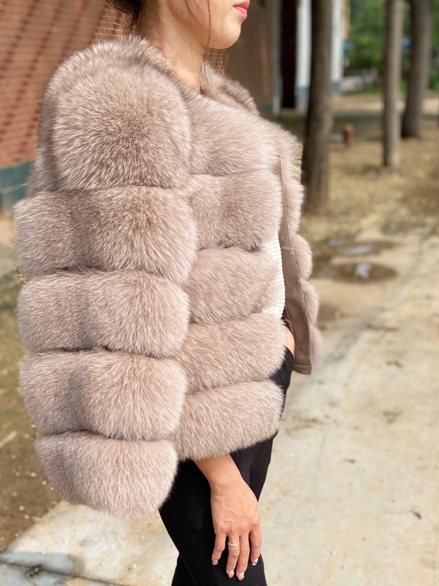 M / color22 Fashion Winter Warm Long Coat Real Fox Fur Jacket Women Natural Fur Outerwear New Arrival