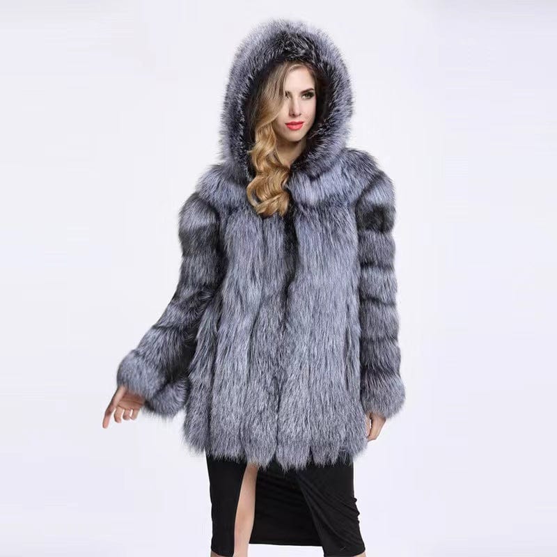 M / color4 2022Classic Design European Hooded Fashion Real Fox Fur Long Coat